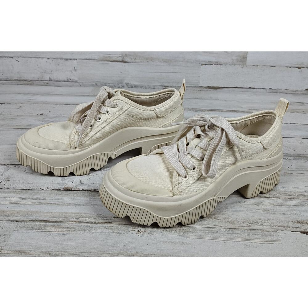 ZARA Chunky Lug Sole Canvas Lace-up Shoes Cream Colored Size EU 36/US 6